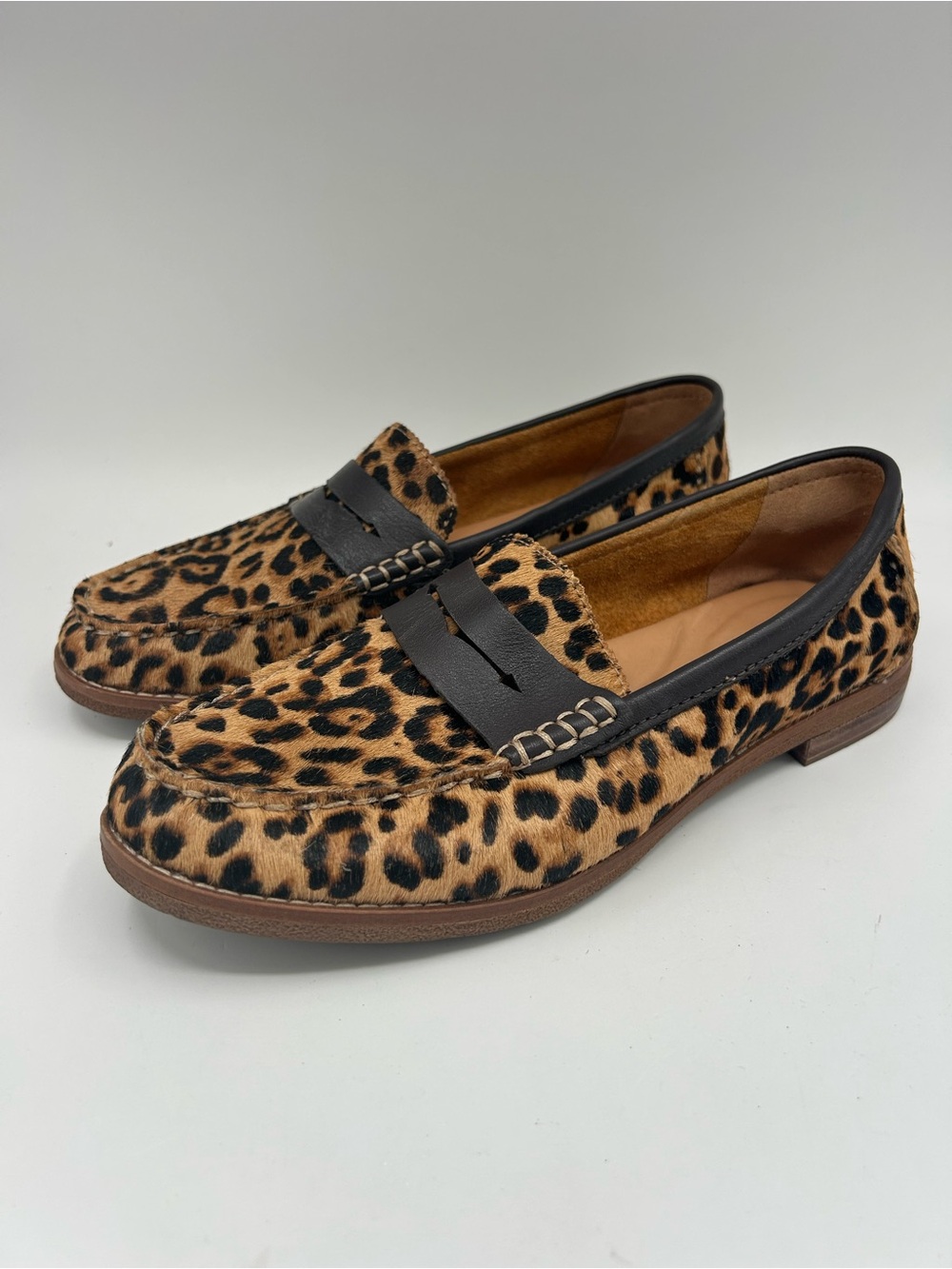 Sperry Top-Sider Seaport Leopard Calf Hair Penny Loafers Leather Womens Shoe 7.5
